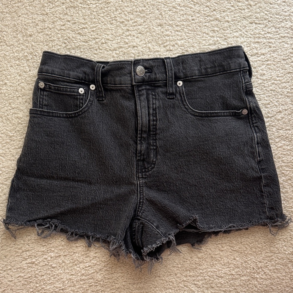 Madewell Black Raw-Hem High-Rise Denim Shorts